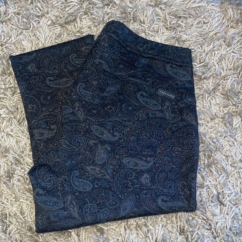 NEW Anthropologie Paisley Stretch Paisley Pants Black